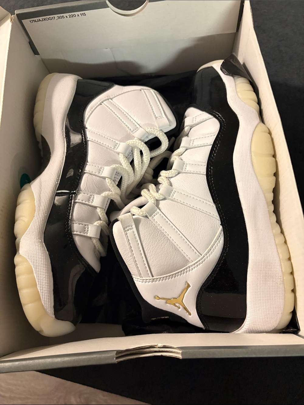 Jordan Low Top Sneakers in White, Black & Gold